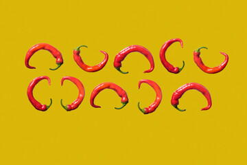 red chilli peppers on yellow background