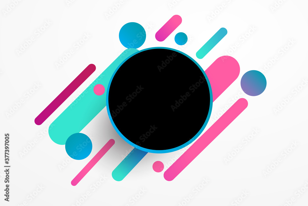 Poster modern geometric background with various rounded shapes in color. circle frame with text. abstract b
