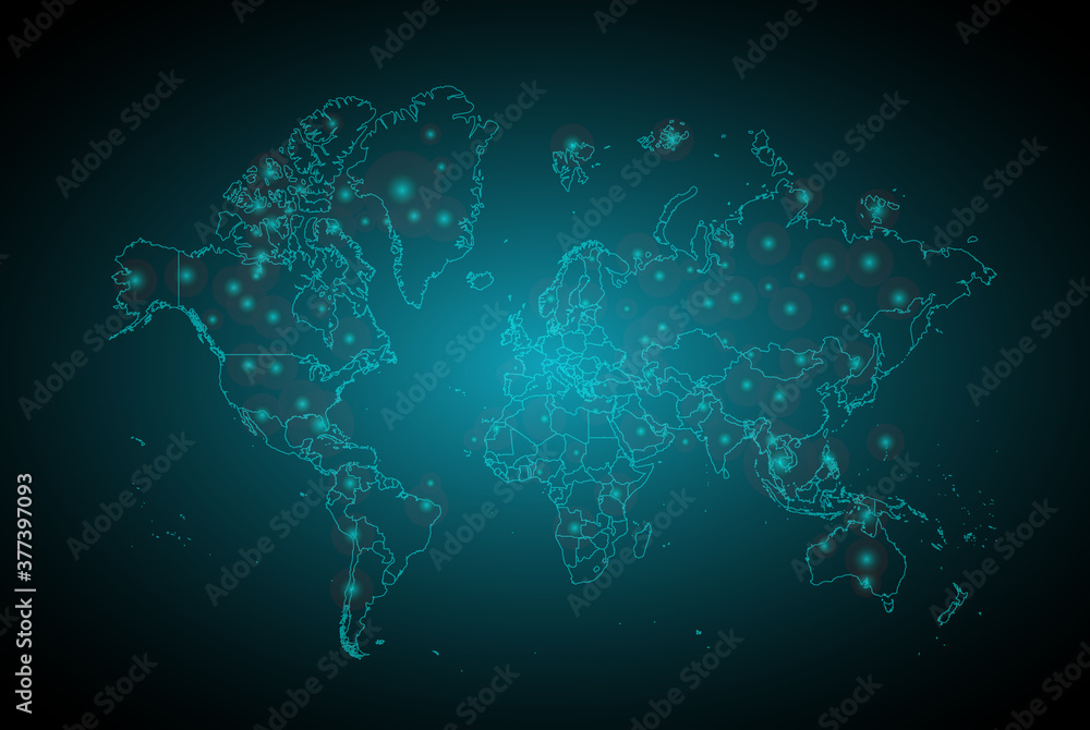 Poster wire frame 3d mesh polygonal network line, design sphere, structure. abstract world map digital text