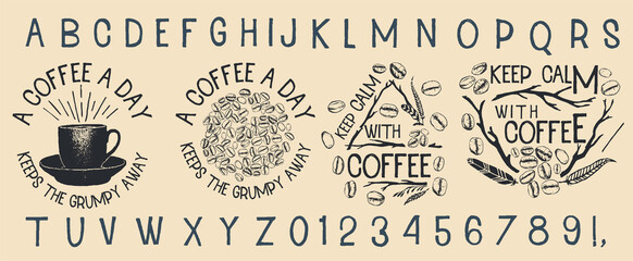 Vintage brush script lettering font. Handwritten alphabet.