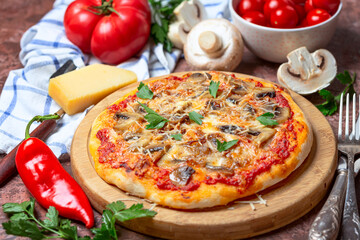 Pizza with vegetables and mushrooms..