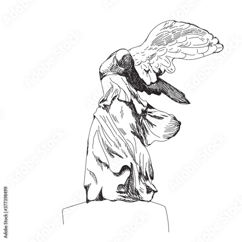 Vector Illustration Of Nike Samothrace Marble Statue In Line, Sketch  Isolated Art Object Louvre, Parise Ancient Wall Mural | Ancie-Alexandra  Vorobieva