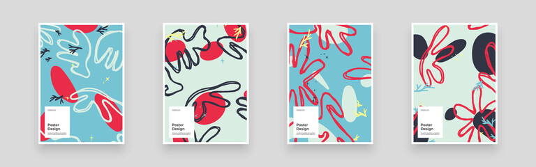 Abstract set Placards, Posters, Flyers, Banner Designs. Colorful illustration. Lines, spots, shapes and scribbles. Decorative chaotic backdrop. Hand drawn texture, decor shapes.