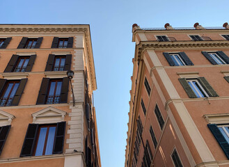 Fototapeta na wymiar Apartment buildings, colorful and rich traditional architecture at Piazza di Spagna, Rome, Italy
