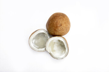 Dried coconut in white background.