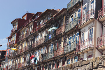 Obraz premium Colorful houses in Ribeira do Porto, downtown Porto near the Douro River, Portugal