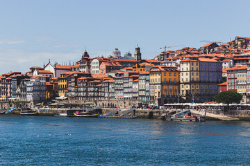 Fototapeta na wymiar Colorful houses in Ribeira do Porto, downtown Porto near the Douro River, Portugal