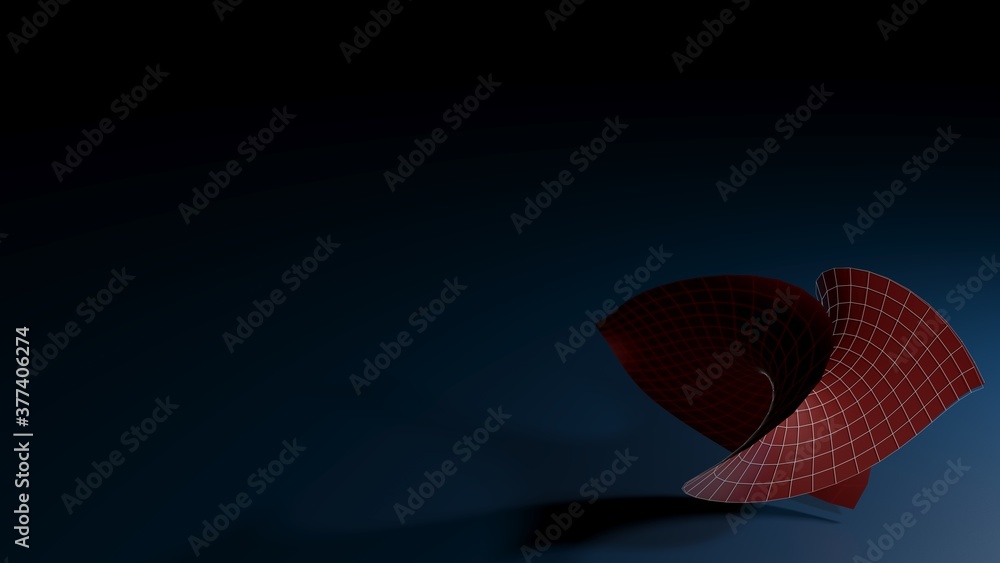 Aufkleber abstract red twisted grid surface over a black glossy plane - 3d rendering illustration