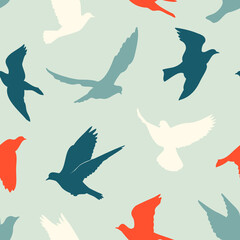 Fototapeta premium Birds silhouettes - flying seamless pattern