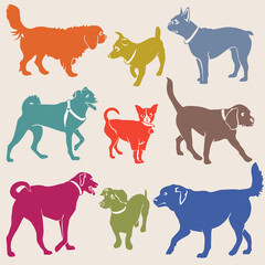 Set of dogs silhouette. Vector.