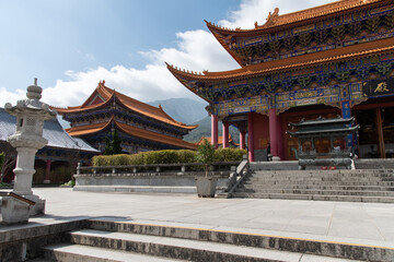 Fototapeta premium February 2019. Dali, China. The Three Pagodas are located in the Chongsheng temple. Buildings that make up the temple.
