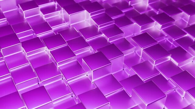 Abstract pink metallic background from cubes. Wall of a metal cube. Seamless loop 3d render