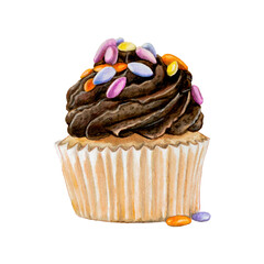 watercolor hand - drawn cupcake with sunflower seads