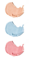 Cosmetics and makeup samples on white background