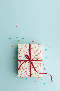 Gift wrapped in spotted giftwrap