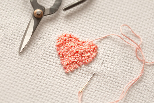 Embroidery of a Heart with French Knots