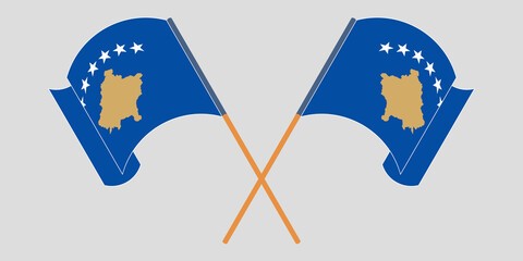 Crossed and waving flags of Kosovo
