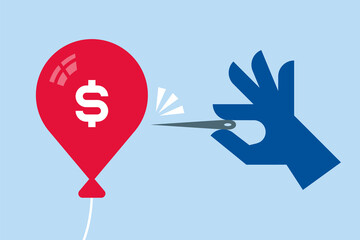 Debt Balloon Hand Holding Needle Illustration