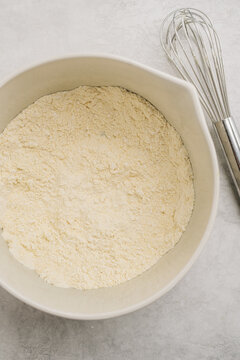 Mixing bowl with flour and cornmeal