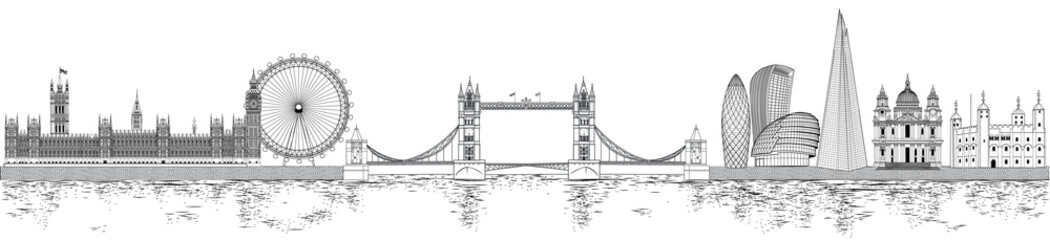 vector panorama of london - obrazy, fototapety, plakaty