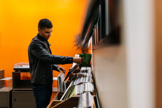Man shopping for vinyl records