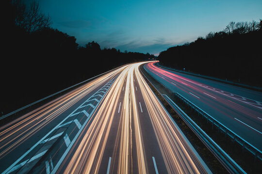 Long exposure of night traffic at a german highway