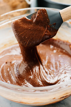 Preparing batter for flourless chocolate cake