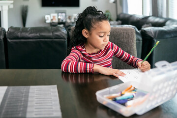 Home: Young Girl Does Schoolwork At Home During Pandemic