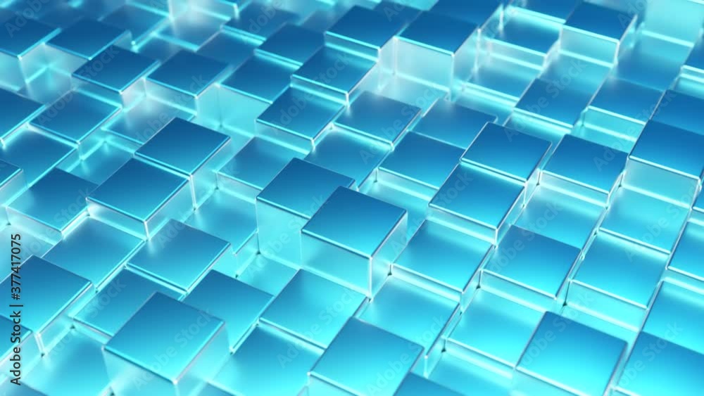 Poster abstract blue metallic background from cubes. wall of a metal cube. seamless loop 3d render