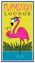 A Flamingo bird with a cold drink.