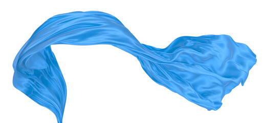 Beautiful flowing fabric of blue wavy silk or satin. 3d rendering image.