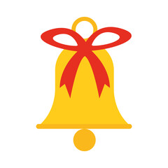 happy merry christmas, bell with ribbon decoration celebration festive flat icon style