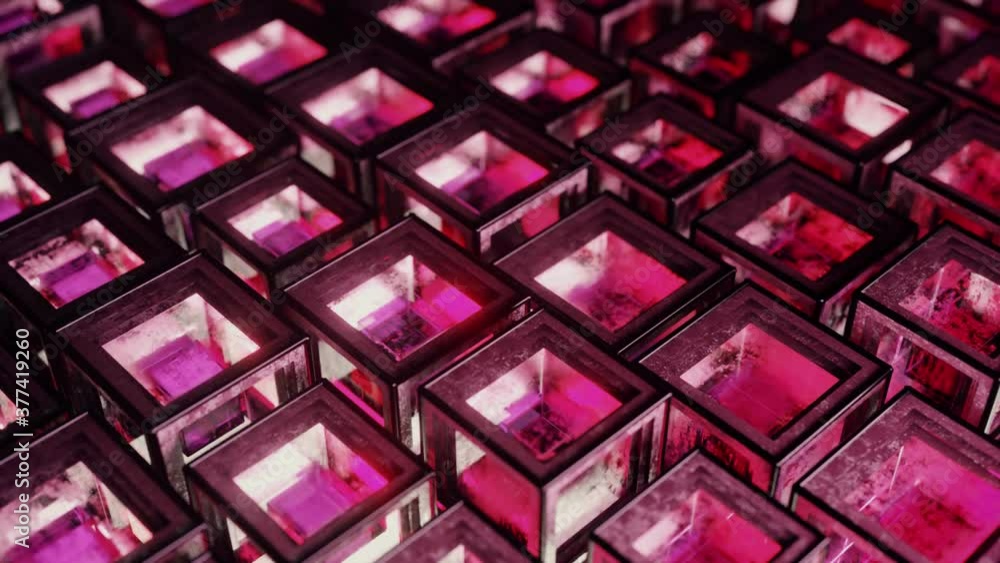 Poster abstract background from metal cubes with random offset effect
