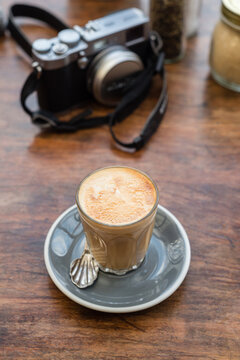 flat white in a glass