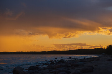 natural color of a beautiful sunset over the sea coast