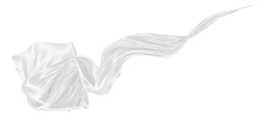 Beautiful flowing fabric of white wavy silk or satin. 3d rendering image.