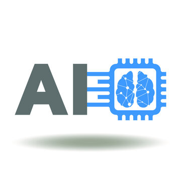AI Artificial Intelligence Technology Logo. AI Acronym With Computer Processor And Brain Neural Network Icon Vector.