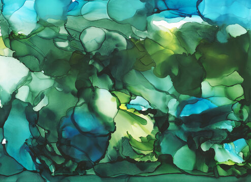 Blue Green Alcohol Ink Painting