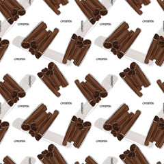 Seamless pattern of cinnamon sticks vector illustration isolated on white background. Hand drawn sketch. Seasonal food illustration spice and flavor. Cooking, healthy aromatherapy ingredient etc.