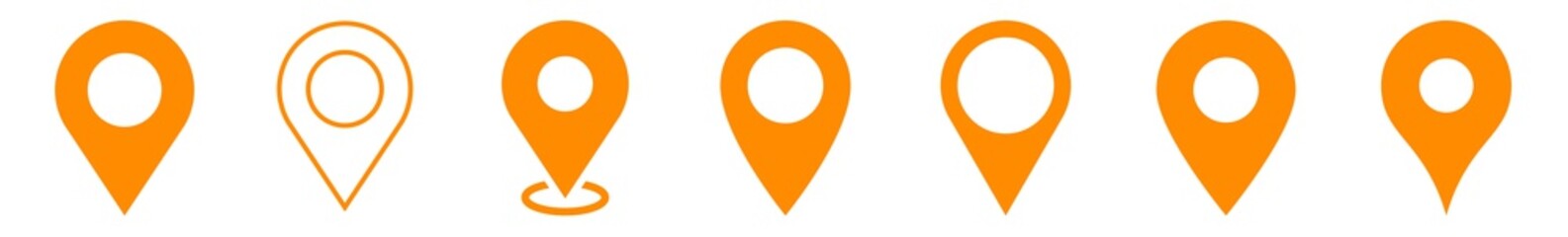 Location Pin Icon Orange | Map Marker Illustration | Destination Symbol | Pointer Logo | Position Sign | Isolated | Variations - obrazy, fototapety, plakaty