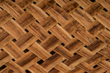 Texture of wicker dry old palm leaves for a house roof in Asia, background, Sri Lanka