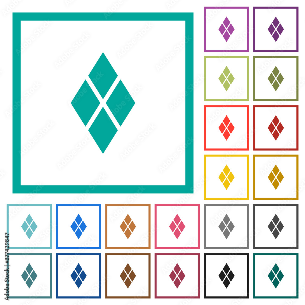 Poster diamond tile pattern flat color icons with quadrant frames