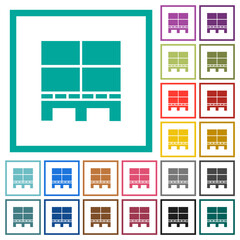 Pallet with boxes flat color icons with quadrant frames
