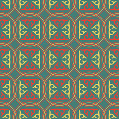 Decorative seamless pattern with ethnic element. Kyrgyz and Kazakh, Uzbek, Tatar, Yakut ornaments. Texture for background, wallpaper, holiday, fabrics, gift wrapping, home textile. Vector.