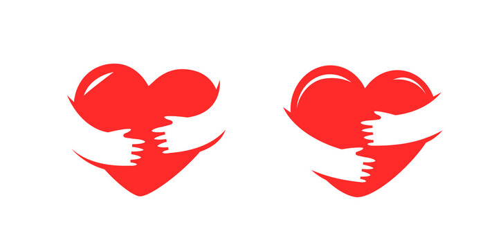 Hands holding heart symbol. Love, health, charity logo