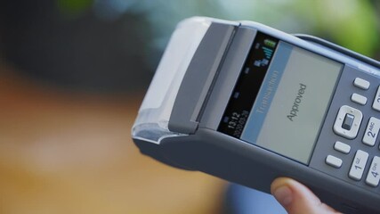 Video showing POS terminal, Payment Machine with credit card and transaction getting approved