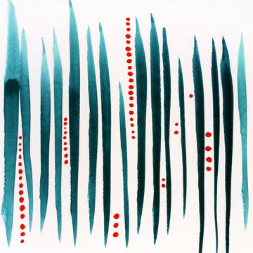 Vertical Stripe And Dot Abstract Watercolor Painting
