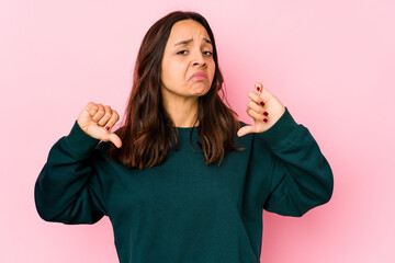 Young mixed race hispanic woman isolated feels proud and self confident, example to follow.