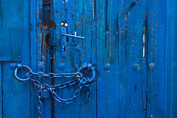 An old blue door with lock in Ohrid, Macedonia