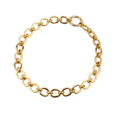 Women`s wrist bracelet of golden chain isolated